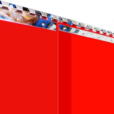 Schweißerschutz PVC-Streifenvorhang, Lamellen 300 x 2 mm rot-transparent (ISO 25980), Höhe 2,25 m, Breite 1,00 m (0,90 m), verzinkt