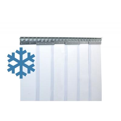 PVC-Streifenvorhang Tiefkühlbereich kältefest Temperatur Resistenz +30/-25°C, Lamellen 200 x 2 mm transparent, Höhe 2,25 m, Breite 1,05 m (0,80 m), Edelstahl