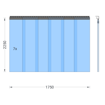 PVC-Streifenvorhang, Lamellen 300 x 3 mm transparent, Höhe 2,25 m, Breite 1,75 m (1,50 m), verzinkt