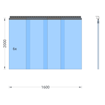 PVC-Streifenvorhang, Lamellen 400 x 4 mm transparent, Höhe 2,00 m, Breite 1,60 m (1,50 m), Edelstahl