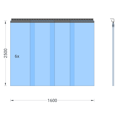 PVC-Streifenvorhang, Lamellen 400 x 4 mm transparent, Höhe 2,50 m, Breite 1,60 m (1,50 m), Edelstahl