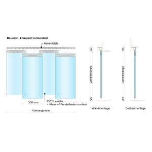 Schweißerschutz PVC-Streifenvorhang, Lamellen 300 x 2 mm rot-transparent (ISO 25980), Höhe 2,00 m, Breite 1,25 m (1,10 m), verzinkt