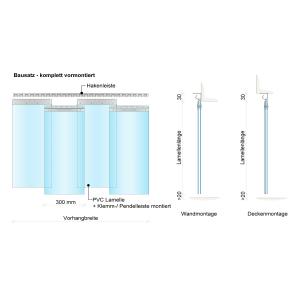 PVC-Streifenvorhang Tiefkühlbereich kältefest Temperatur Resistenz +30/-25°C, Lamellen 300 x 3 mm transparent, Höhe 2,00 m, Breite 1,00 m (0,90 m), Edelstahl