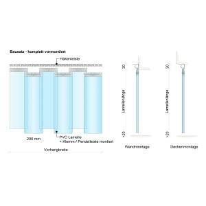 PVC-Streifenvorhang Tiefkühlbereich kältefest Temperatur Resistenz +30/-25°C, Lamellen 200 x 2 mm transparent, Höhe 2,00 m, Breite 0,90 m (0,70 m), Edelstahl