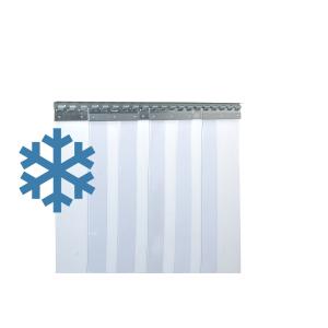 PVC-Streifenvorhang Tiefkühlbereich kältefest Temperatur Resistenz +30/-25°C, Lamellen 200 x 2 mm transparent, Höhe 2,50 m, Breite 3,00 m (2,10 m), Edelstahl