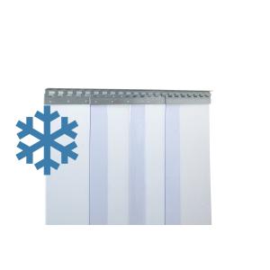 PVC-Streifenvorhang Tiefkühlbereich kältefest Temperatur Resistenz +30/-25°C, Lamellen 300 x 3 mm transparent, Höhe 3,00 m, Breite 2,50 m (2,10 m), Edelstahl