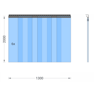 PVC-Streifenvorhang, Lamellen 300 x 3 mm transparent, Höhe 2,00 m, Breite 1,50 m (1,30 m), verzinkt