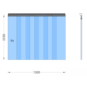 PVC-Streifenvorhang, Lamellen 300 x 3 mm transparent, Höhe 2,25 m, Breite 1,50 m (1,30 m), verzinkt