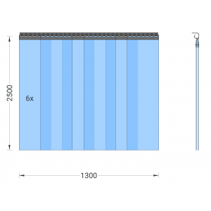 PVC-Streifenvorhang, Lamellen 300 x 3 mm transparent, Höhe 2,50 m, Breite 1,50 m (1,30 m), verzinkt