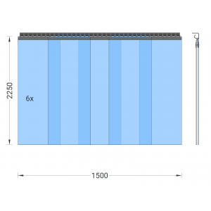 PVC-Streifenvorhang, Lamellen 400 x 4 mm transparent, Höhe 2,25 m, Breite 1,60 m (1,50 m), verzinkt