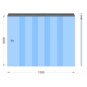 PVC-Streifenvorhang, Lamellen 400 x 4 mm transparent, Höhe 3,00 m, Breite 1,60 m (1,50 m), verzinkt