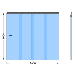 PVC-Streifenvorhang, Lamellen 400 x 4 mm transparent, Höhe 4,00 m, Breite 1,60 m (1,50 m), verzinkt