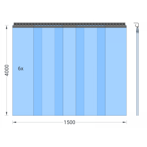 PVC-Streifenvorhang, Lamellen 400 x 4 mm transparent, Höhe 4,00 m, Breite 1,60 m (1,50 m), verzinkt