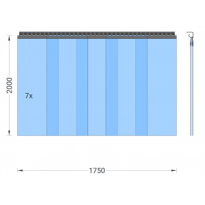 PVC-Streifenvorhang, Lamellen 400 x 4 mm transparent, Höhe 2,00 m, Breite 1,90 m (1,75 m), verzinkt