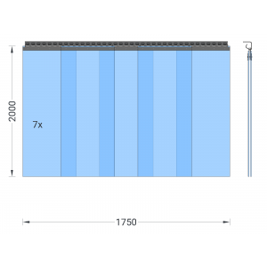 PVC-Streifenvorhang, Lamellen 400 x 4 mm transparent, Höhe 2,00 m, Breite 1,90 m (1,75 m), Edelstahl