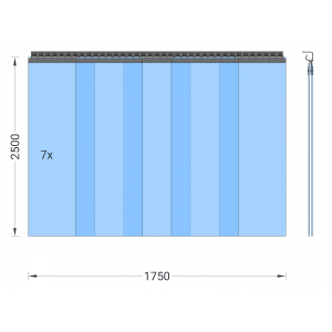 PVC-Streifenvorhang, Lamellen 400 x 4 mm transparent, Höhe 2,50 m, Breite 1,90 m (1,75 m), Edelstahl