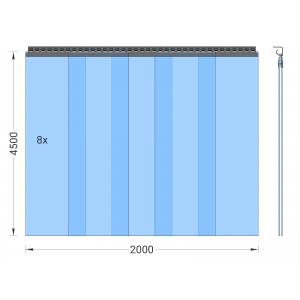 PVC-Streifenvorhang, Lamellen 400 x 4 mm transparent, Höhe 4,50 m, Breite 2,20 m (2,00 m), verzinkt