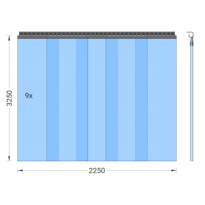 PVC-Streifenvorhang, Lamellen 400 x 4 mm transparent, Höhe 3,25 m, Breite 2,50 m (2,25 m), verzinkt