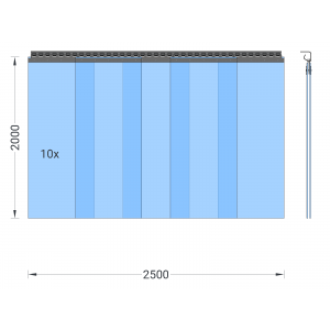 PVC-Streifenvorhang, Lamellen 400 x 4 mm transparent, Höhe 2,00 m, Breite 2,80 m (2,50 m), verzinkt