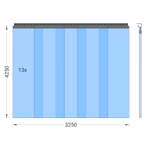 PVC-Streifenvorhang, Lamellen 400 x 4 mm transparent, Höhe 4,25 m, Breite 3,70 m (3,25 m), verzinkt