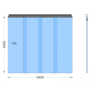 PVC-Streifenvorhang, Lamellen 400 x 4 mm transparent, Höhe 4,50 m, Breite 4,30 m (3,75 m), verzinkt