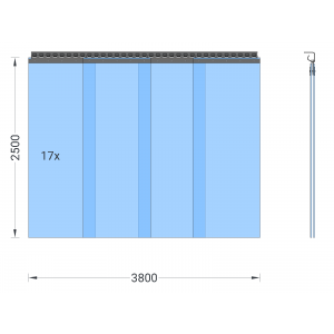 PVC-Streifenvorhang, Lamellen 400 x 4 mm transparent, Höhe 2,50 m, Breite 4,90 m (4,25 m), verzinkt